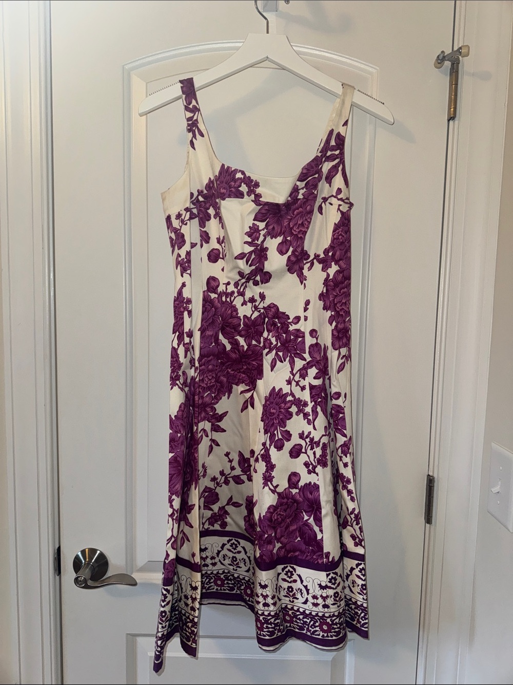 Nine West Cream Midi Dress with Purple Floral Print